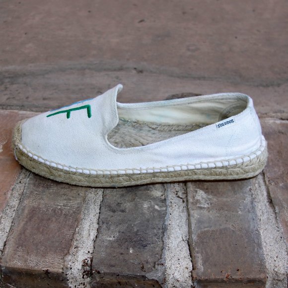 Soludos Natural Ivory Canvas Colorful TGIF Espadrilles Slip On Shoes Size 8.5 - Picture 6 of 8